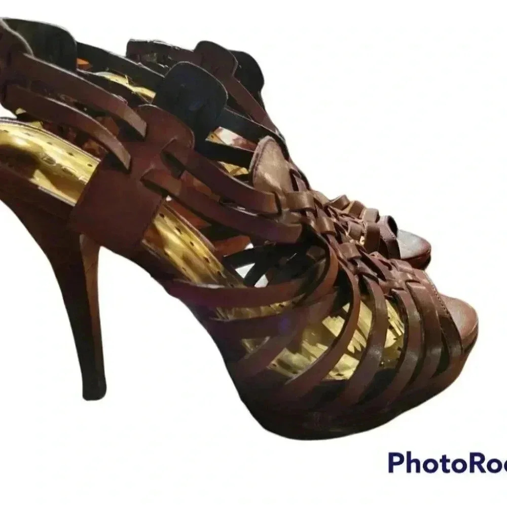 BCB Girls Strappy Wedge Sandals 4" heels Bronze 8B/38